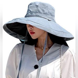 Women's Sun Hat Packable Reversible Bucket Hat Wide Brim Summer Beach Cap - NWT